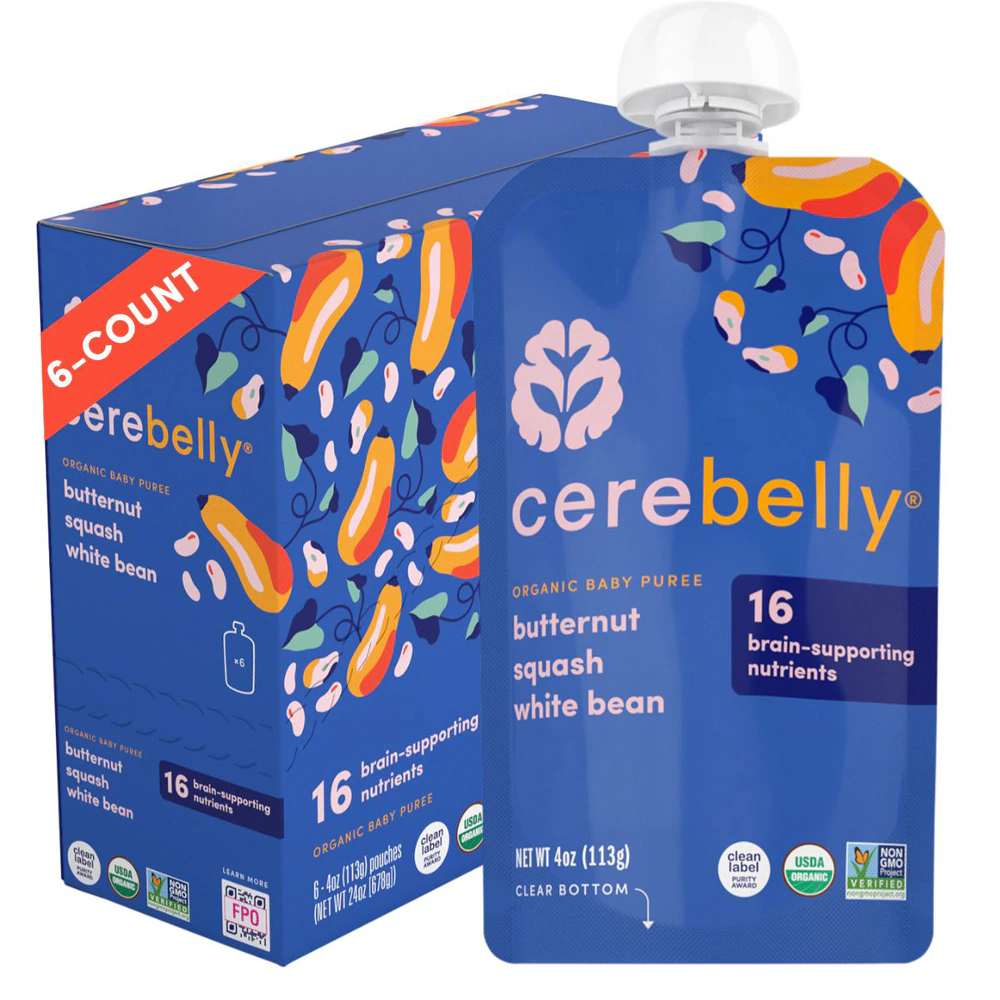 Cerebelly Organic Baby Food Purees Butternut Squash White Bean -- 6 Pouches