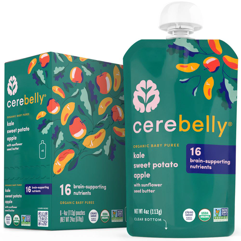 Cerebelly Organic Baby Food Purees Kale Sweet Potato Apple -- 6 Pouches