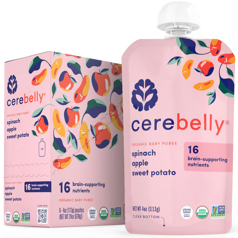Cerebelly Organic Baby Food Purees Spinach Apple Sweet Potato -- 6 Pouches