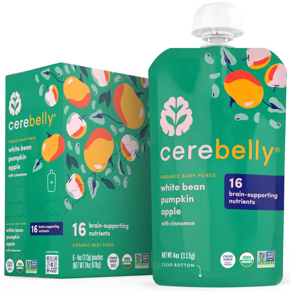 Cerebelly Organic Baby Food Purees White Bean Pumpkin Apple -- 6 Pouches