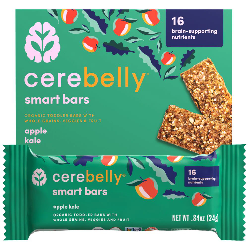 Cerebelly Organic Smart Toddler Snack Bars Apple Kale -- 5 Bars