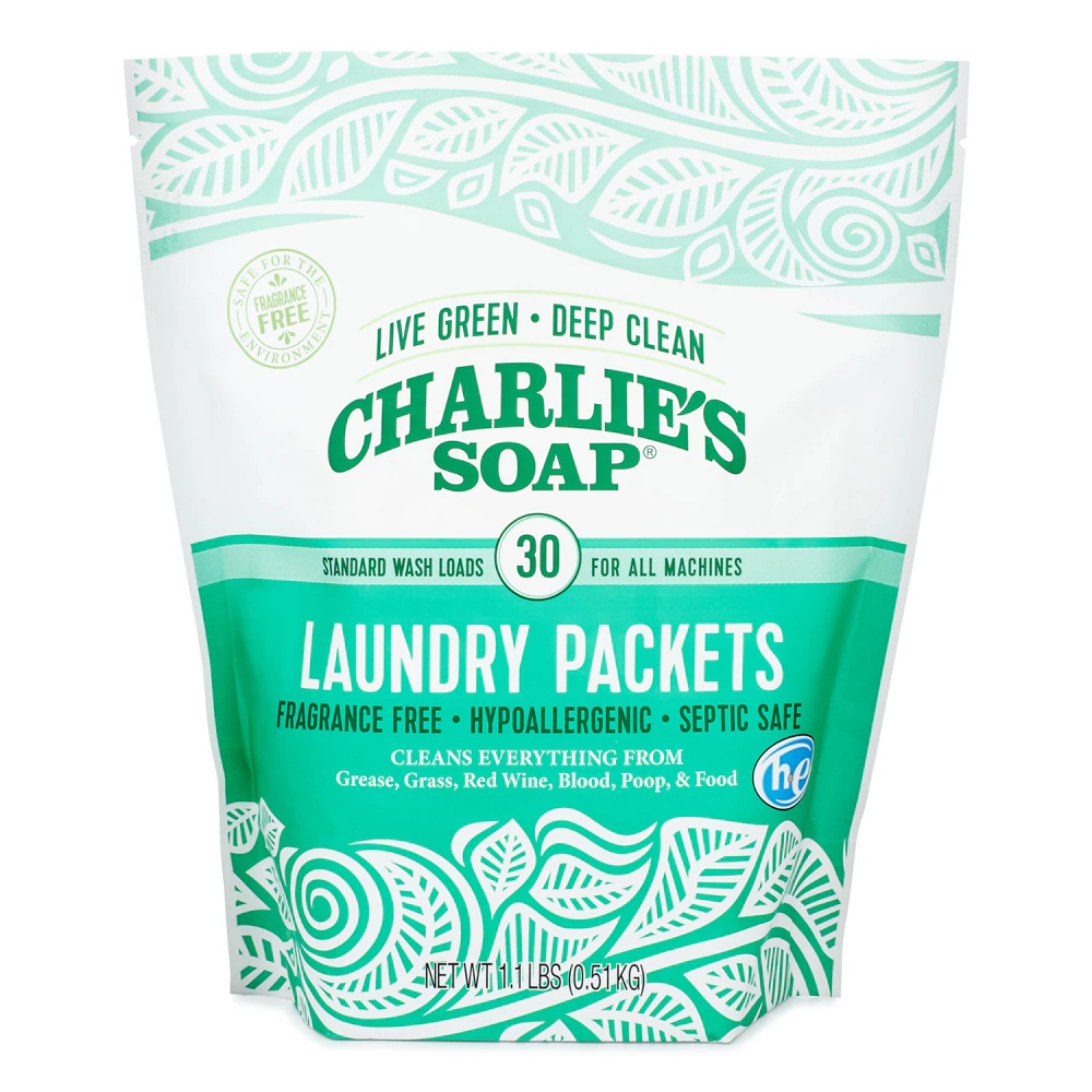Charlie's Soap Laundry Powder Packets 30 Loads Fragrance Free -- 30 Packets
