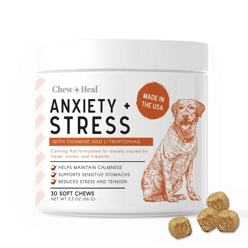Chew + Heal Anxiety & Stress Relief Supplement for Dogs -- 30 Soft Chews