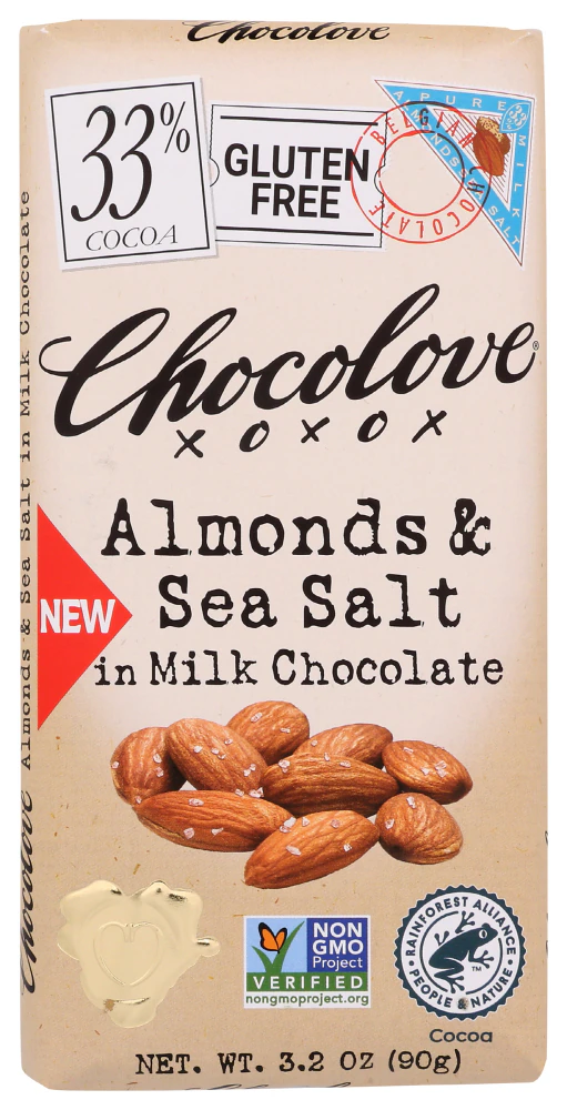 Chocolove Gluten Free Almonds & Sea Salt in Milk Chocolate 33% -- 3.2 oz