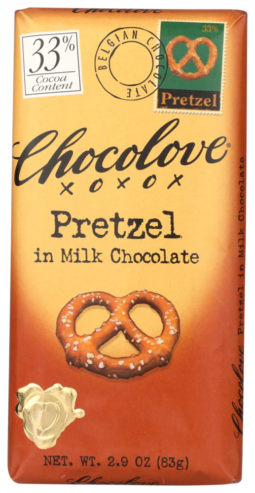 Chocolove Kosher Milk Chocolate Bar 33% Pretzel -- 2.9 oz