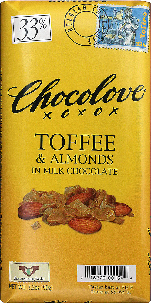 Chocolove Milk Chocolate Bar Toffee & Almonds -- 3.2 oz