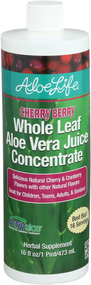 Aloe Life Whole Leaf Aloe Vera Juice Concentrate Cherry Berry -- 16 fl oz