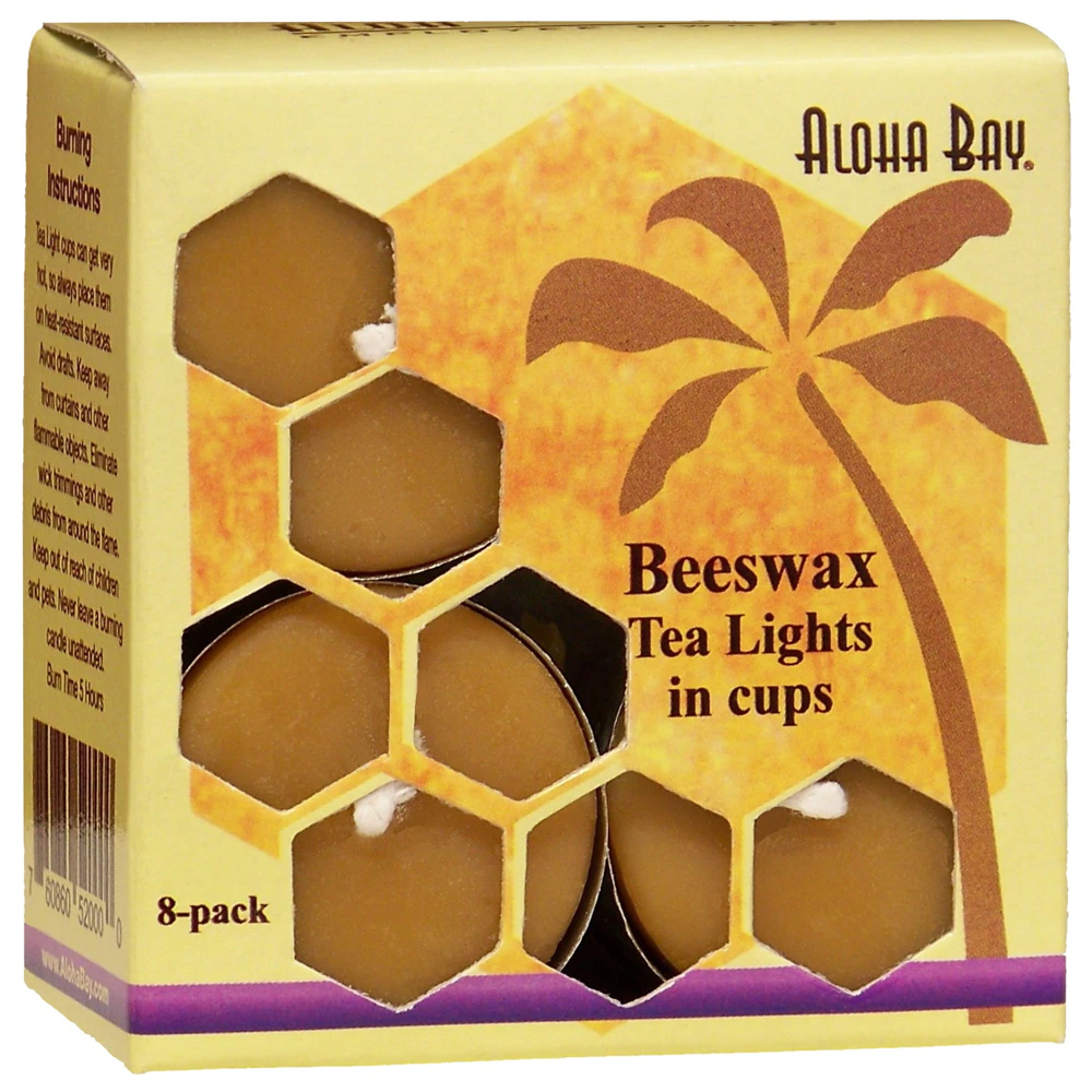 Aloha Bay Beeswax Tea Lights In Cups - Unscented -- 8 Candles