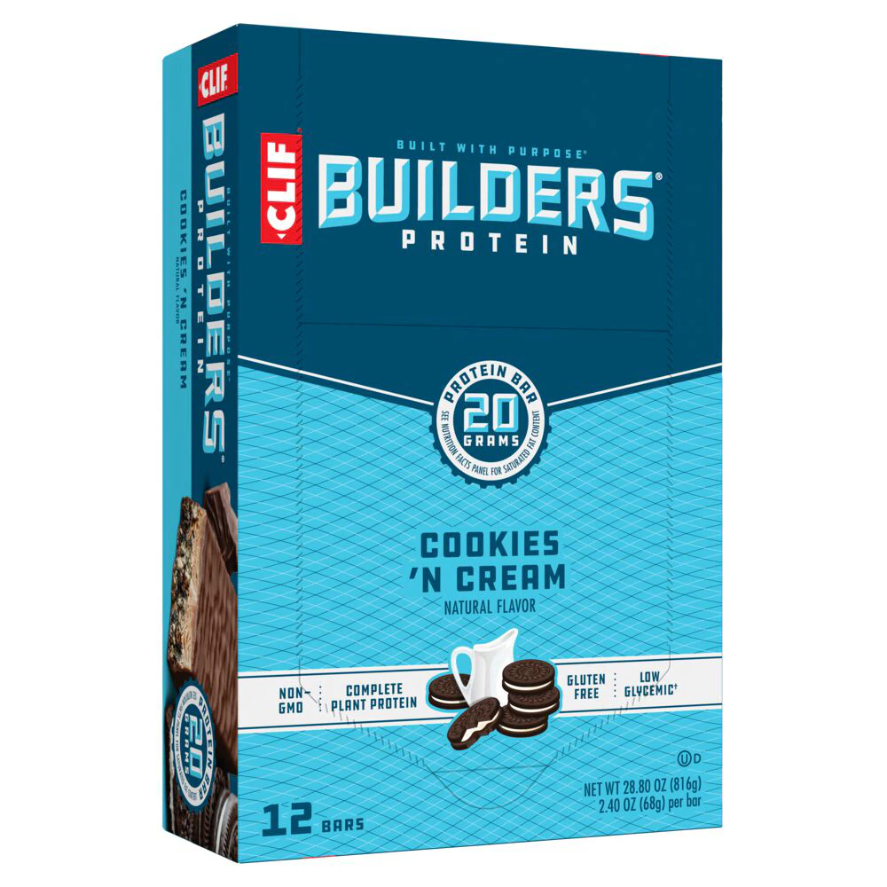 Clif Bar Builders Plant-Based Protein Bars Cookies and Cream -- 12 Bars
