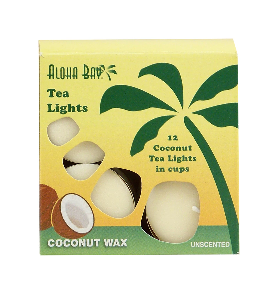 Aloha Bay Coconut Wax Tea Lights In Cups Unscented Cream -- 12 Candles