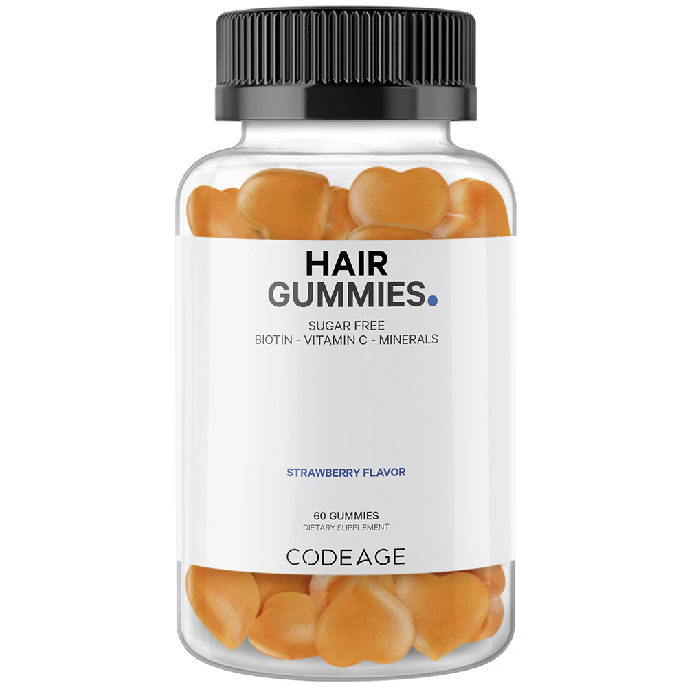 Codeage Chewable Sugar Free Hair Skin Nails Biotin Gummies with Vitamin C Strawberry Coconut -- 60 Gummies