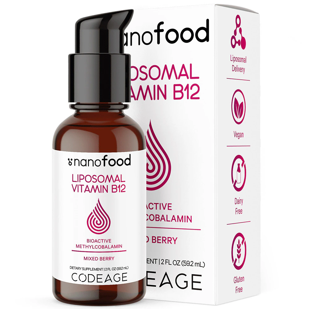 Codeage Liposomal Vitamin B12 Methylcobalamin Liquid Spray - Sugar-Free - Vegan Methyl B12 Mixed Berry -- 2 fl oz