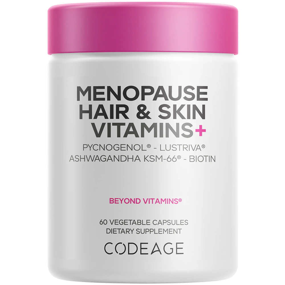 Codeage Menopause Hair & Skin Vitamins+ Biotin - Lustriva - Pycnogenol - KSM-66 - Wild Yam -- 60 Capsules