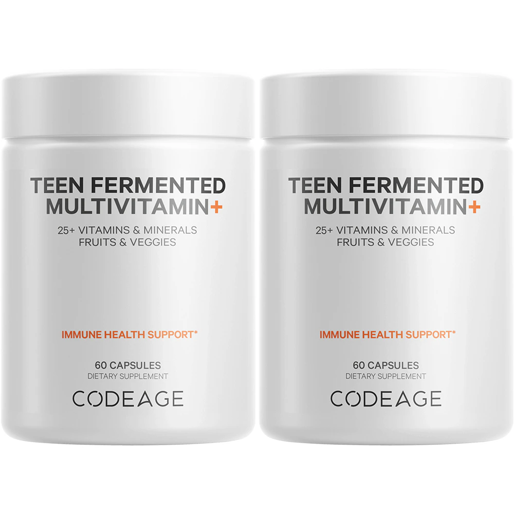 Codeage Teen Daily Multivitamin - Vitamins A B C D E K Zinc Biotin & Probiotics Vegan Supplement -- 60 Capsules Each / Pack of 2