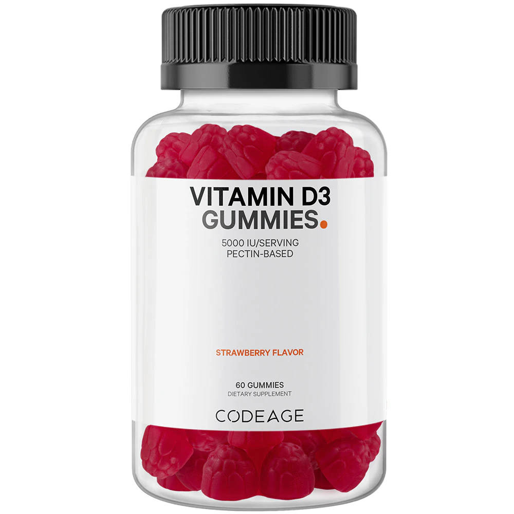 Codeage Vitamin D3 Gummies 5000 IU - Pectin-Based Chewable Vitamin D Supplement -- 60 Gummies
