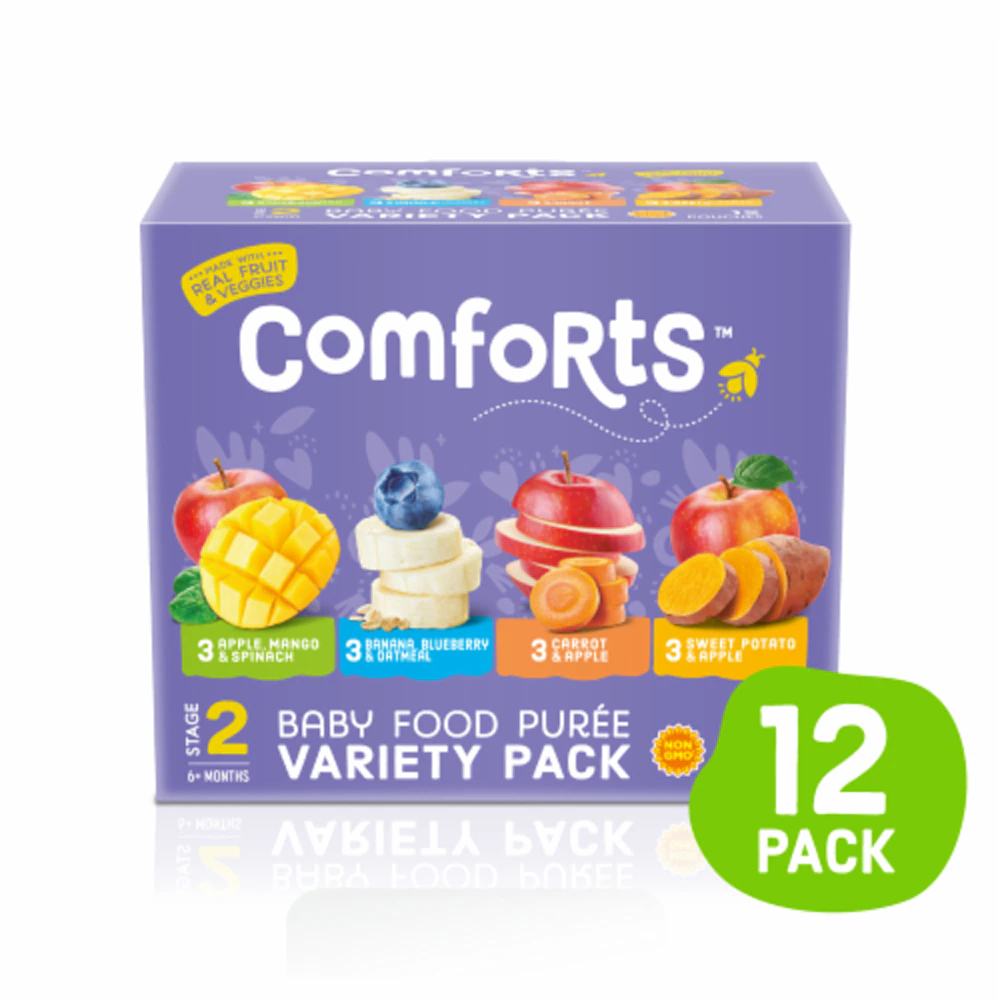 Comforts Baby Food Puree 6+ Months Fruit + Veggie Variety Pack -- 12 Pouches