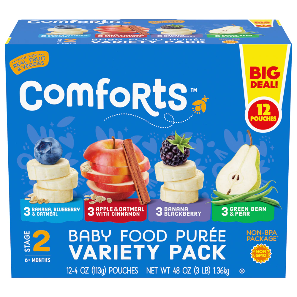 Comforts Stage 2 Baby Food Puree Fruit Variety Pack -- 12 Pouches