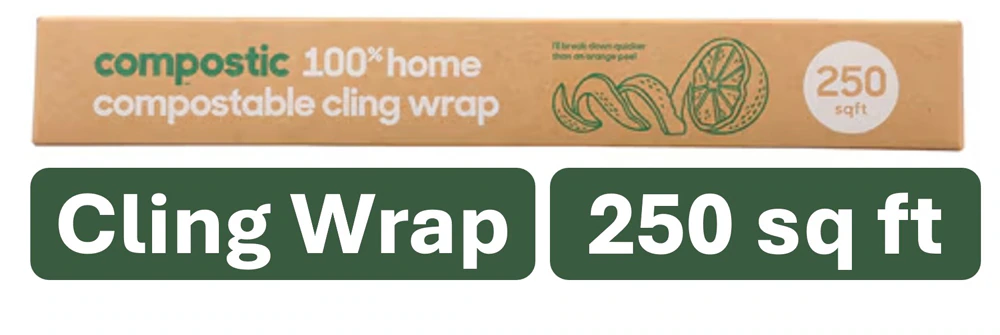Compostic Cling Wrap Compostable Freezer Safe Microwave Safe -- 250 Sq Ft