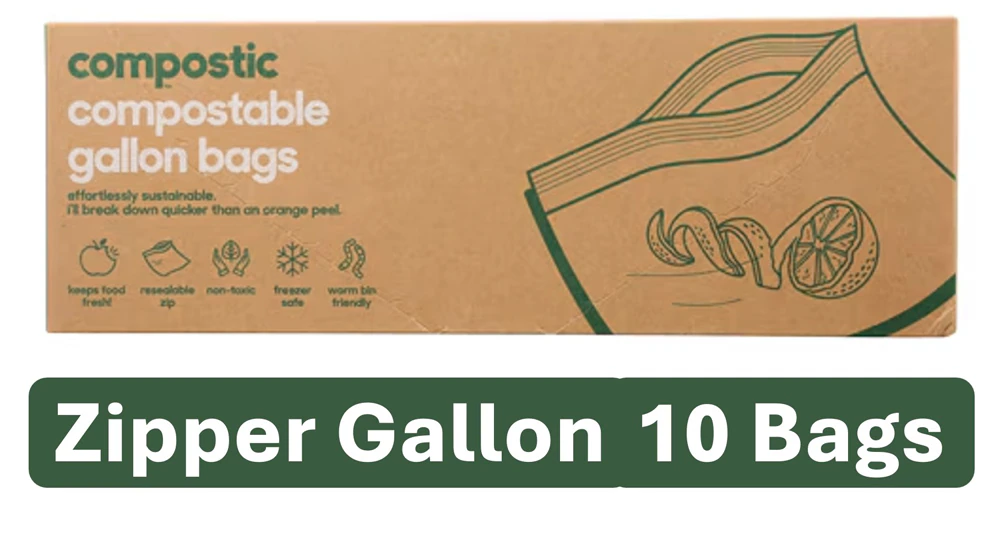Compostic Gallon Bags Compostable Resealable Freezer Safe -- 10 Bags
