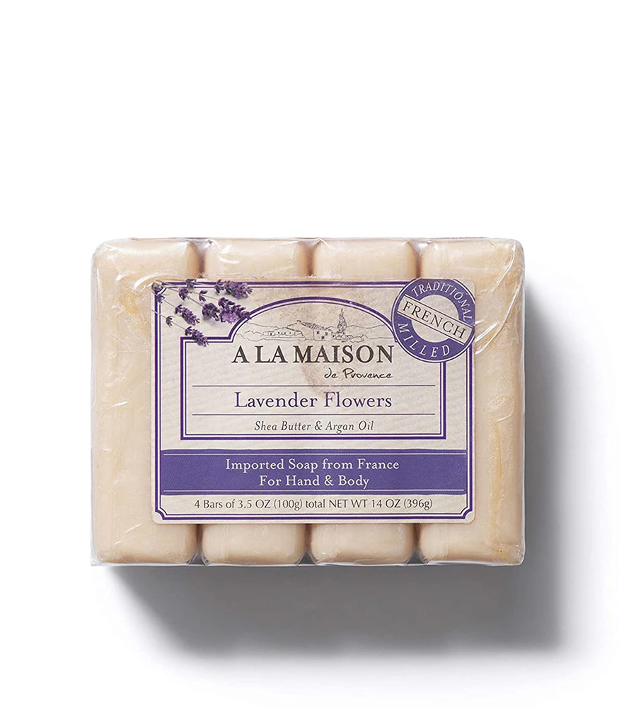 A La Maison French Milled Hand & Body Bar Soap Lavender Flowers -- 4 Bars