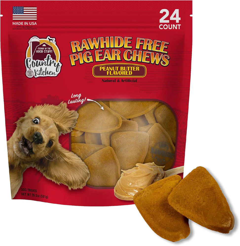 Country Kitchen Dog Treat Rawhide Free Pig Ear Peanut Butter -- 24 Treats