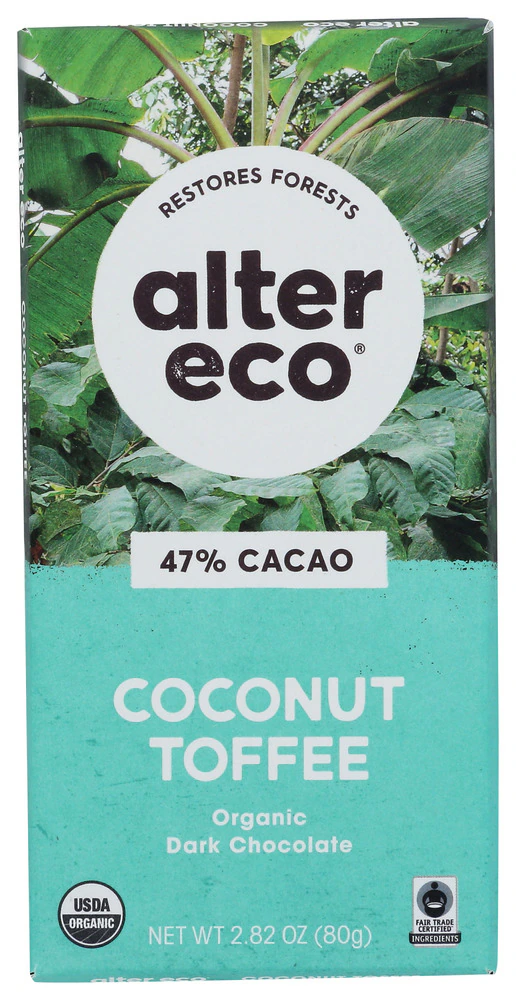 Alter Eco Organic Dark Chocolate 47% Cocoa Coconut Toffee -- 2.82 oz