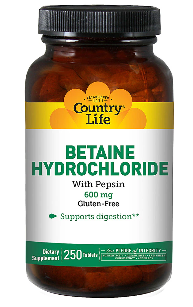 Country Life Betaine Hydrochloride -- 600 mg - 250 Tablets