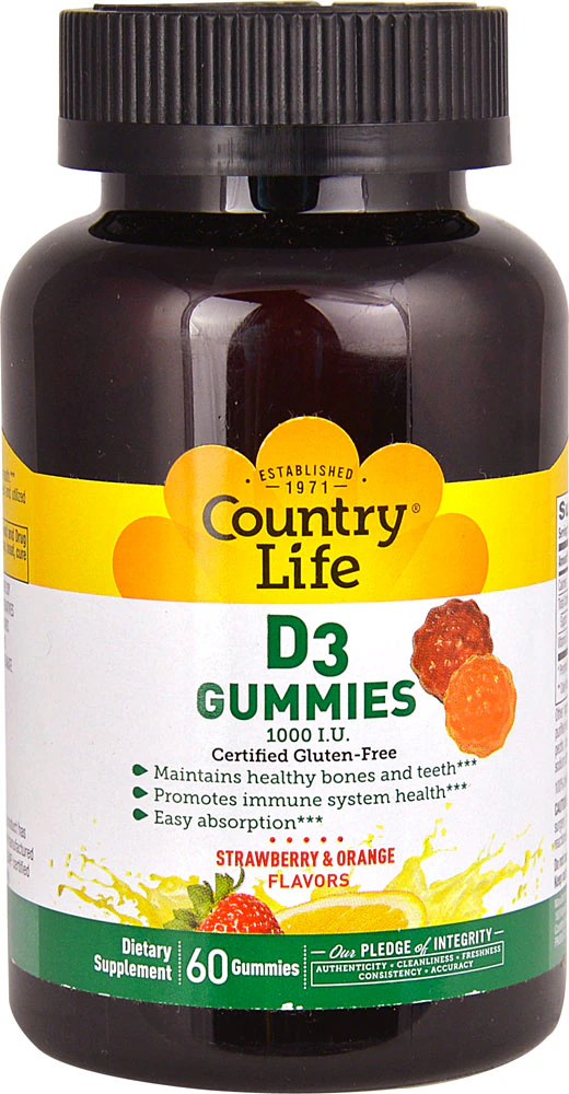 Country Life D3 Gummies Strawberry & Orange -- 1000 IU - 60 Gummies