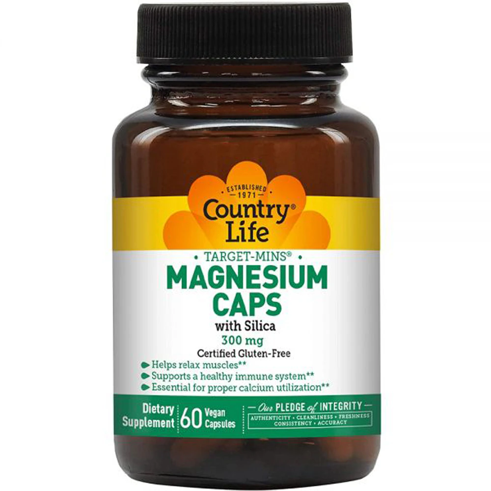 Country Life Magnesium Caps with Silica -- 300 mg - 60 Vegan Capsules