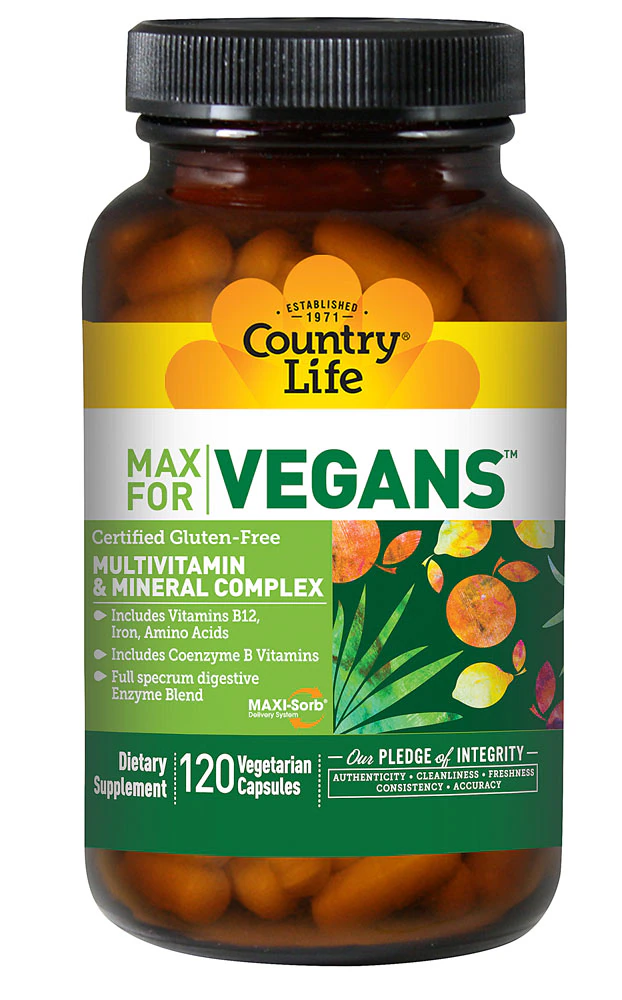 Country Life Max for Vegans Multivitamin & Mineral Complex -- 120 Vegan Capsules