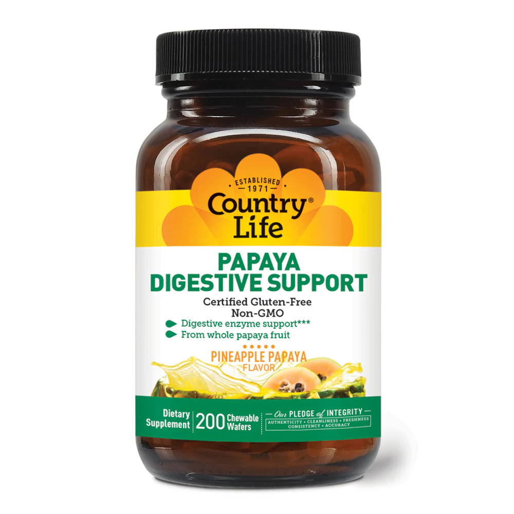 Country Life Papaya Digestive Support Pineapple Papaya -- 200 Chewable Wafers