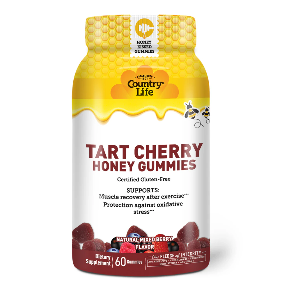 Country Life Tart Cherry Honey Gummies Natural Mixed Berry -- 60 Gummies