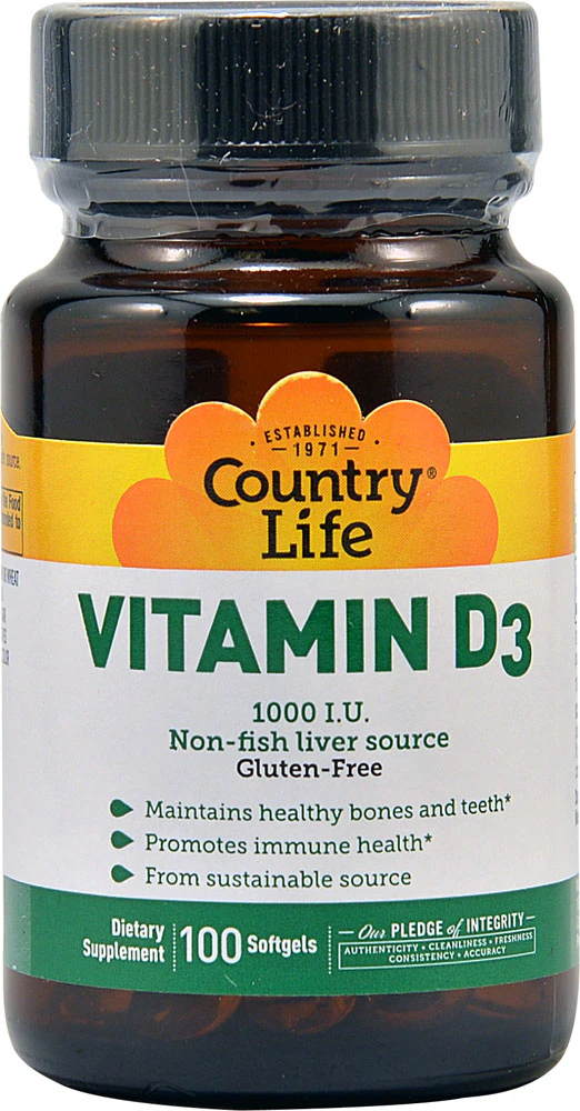 Country Life Vitamin D3 -- 1000 IU - 100 Softgels