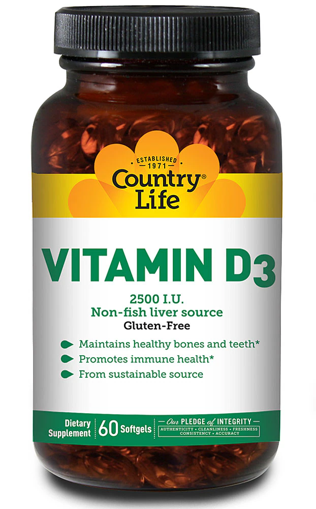 Country Life Vitamin D3 -- 2500 IU - 60 Softgels