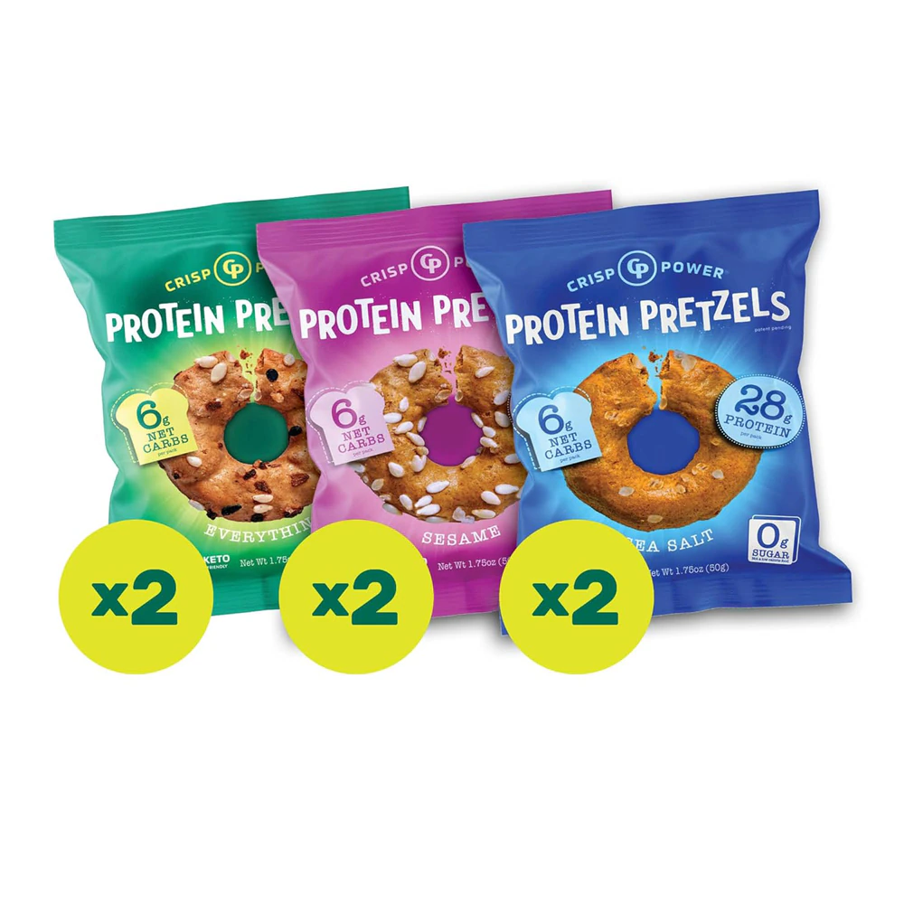 Crisp Power Protein Pretzels Variety Pack -- 1.75 oz Each / Pack of 6