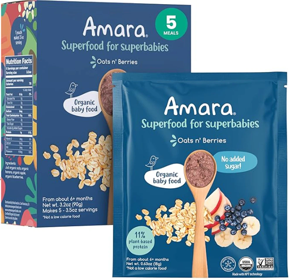 Amara Organic Baby Superfood Oats n' Berries -- 5 Pouches