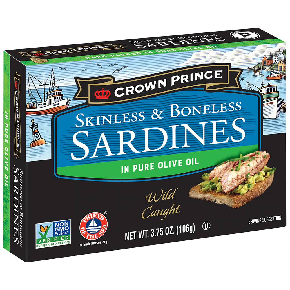 Crown Prince Non-GMO Skinless & Boneless Sardines In Olive Oil -- 3.75 oz