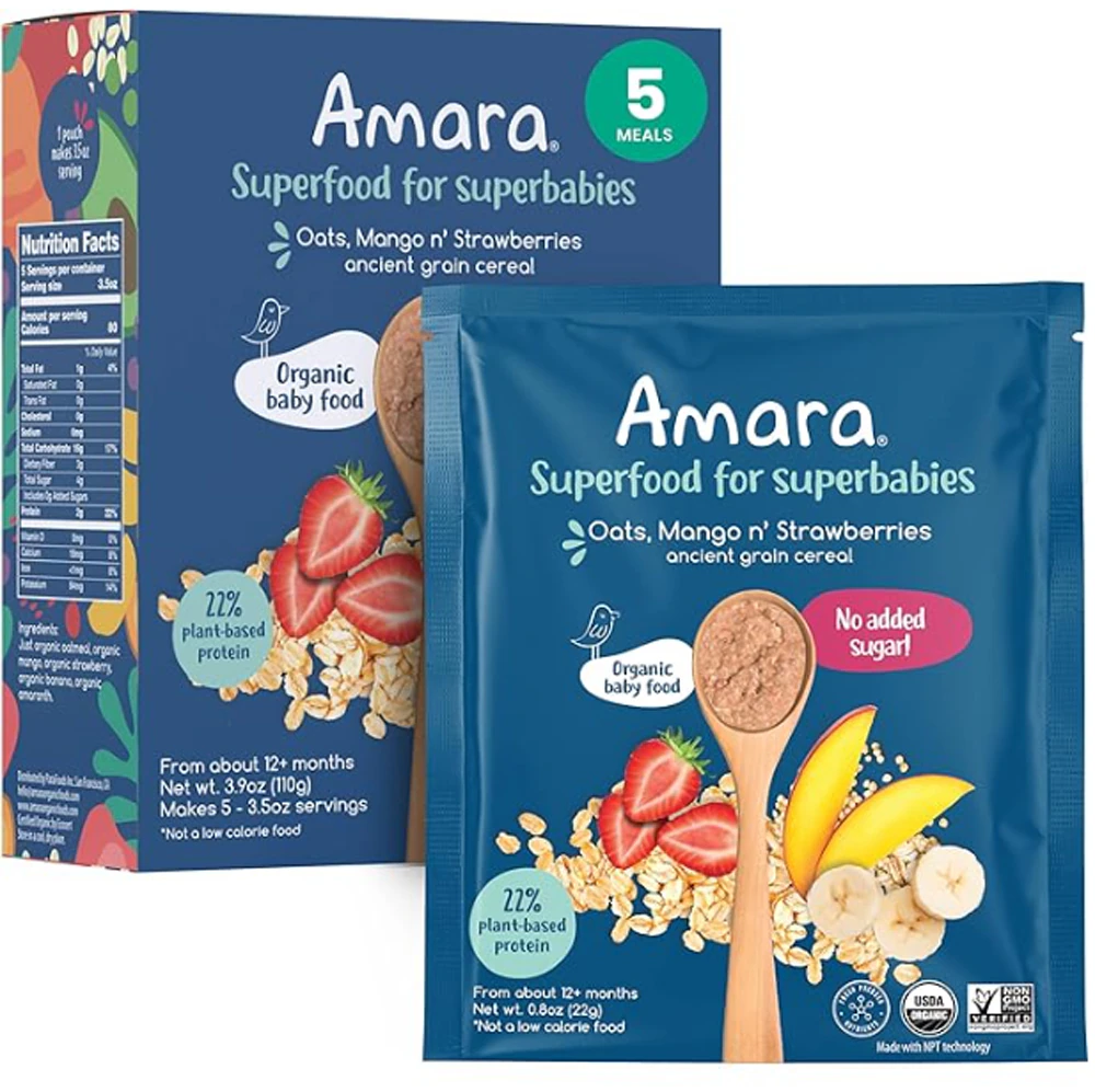 Amara Organic Baby Superfood Oats Mango n' Strawberries -- 5 Pack