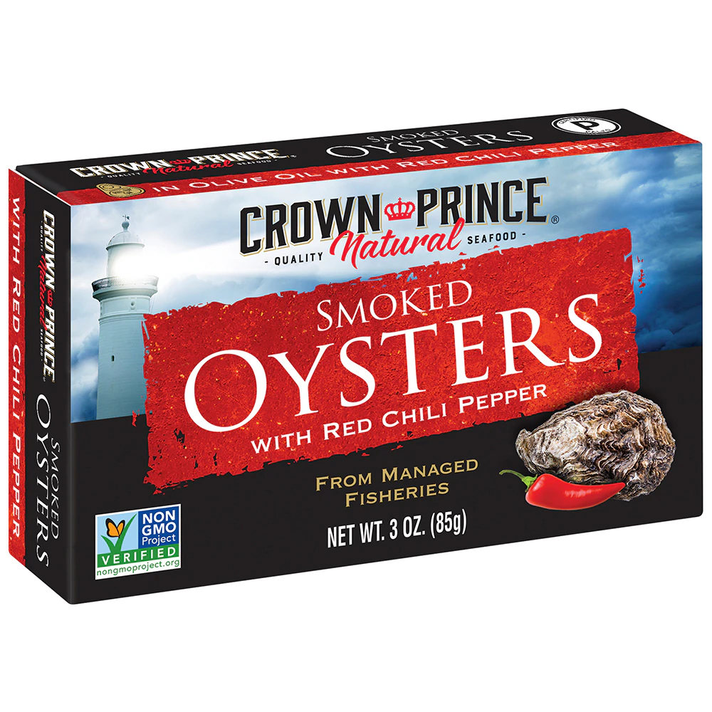 Crown Prince Non-GMO Smoked Oysters with Red Chili Peppers Mildly Spiced -- 3 oz
