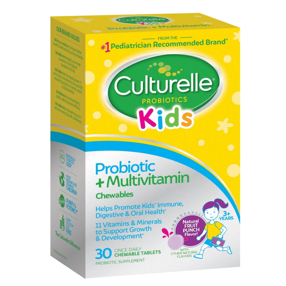 Culturelle Kids Probiotic Plus Multivitamin Chewables Natural Fruit Punch -- 30 Chewable Tablets