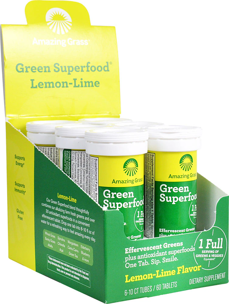 Amazing Grass Fizzy Green Tablets Superfood Lemon Lime -- 60 Servings