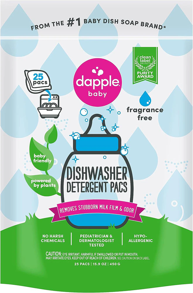 Dapple Baby Dishwasher Detergent Pacs Hypoallergenic Fragrance Free -- 25 Packs