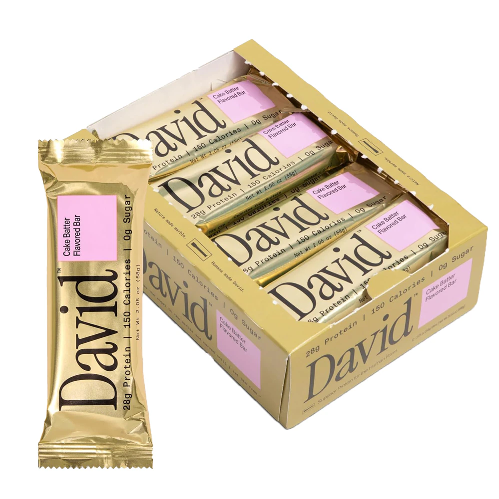 David Protein Bar - High Protein Low Carb Cake Batter -- 12 Bars