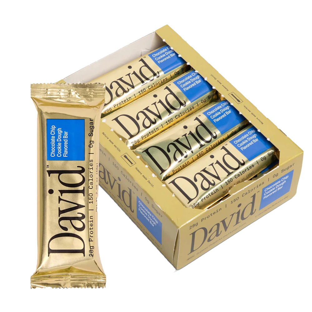 David Protein Bar - High Protein Low Carb Chocolate Chip Cookie Dough -- 12 Bars