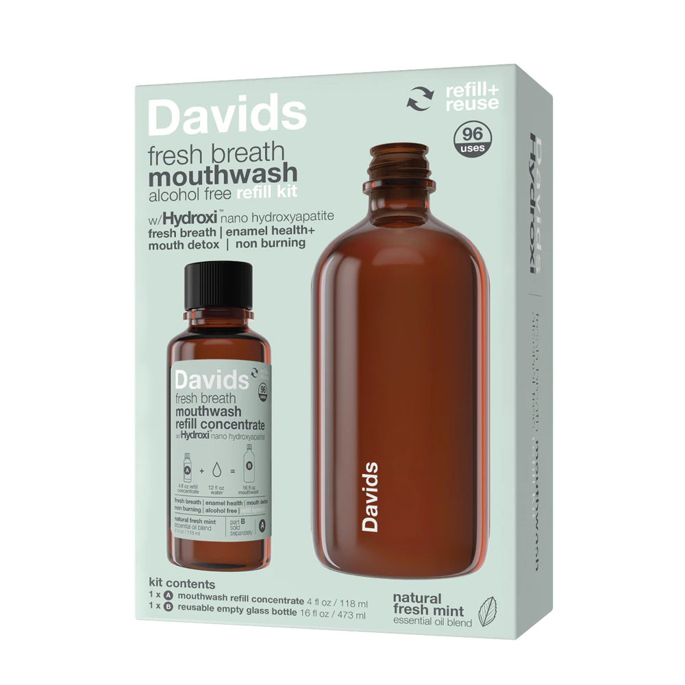 Davids Hydroxi Fresh Breath Mouthwash Refill Kit with Nano-Hydroxyapatite Mint -- 4 fl oz