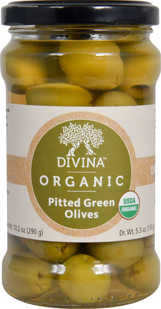 Divina Organic Pitted Green Olives -- 10.2 oz