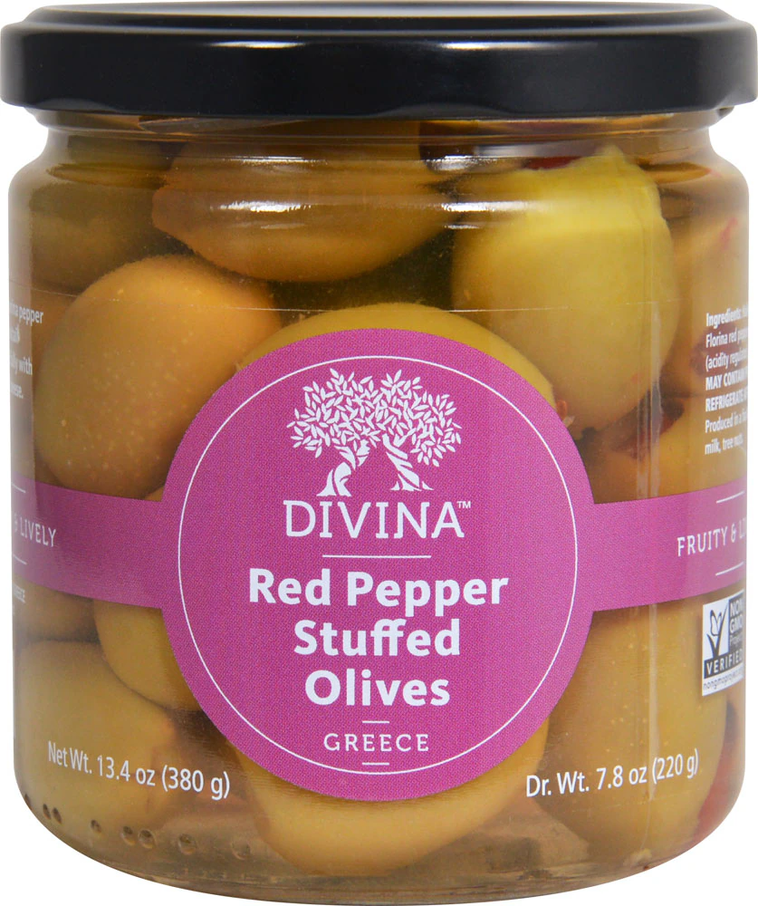 Divina Red Pepper Stuffed Olives -- 13.4 oz