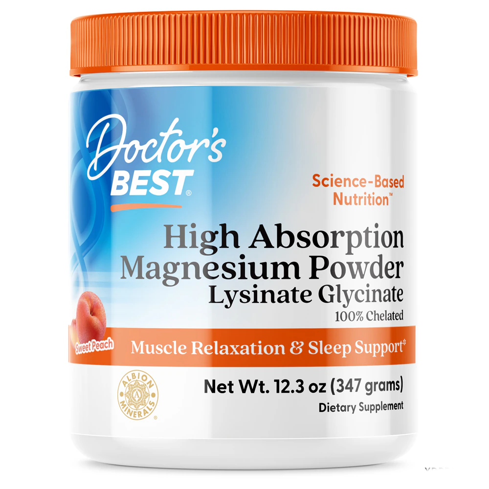 Doctor's Best Magnesium Powder High Absorption Lysinate Glycinate Sweet Peach -- 400 mg - 12.3 oz