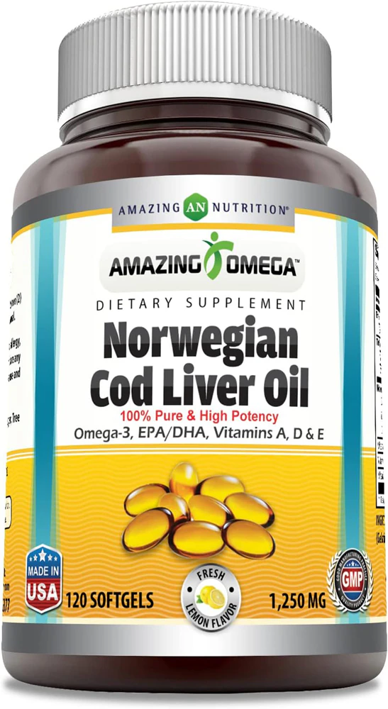 Amazing Nutrition Amazing Omega?Norwegian Cod Liver Oil Fresh Lemon -- 1250 mg - 120 Softgels