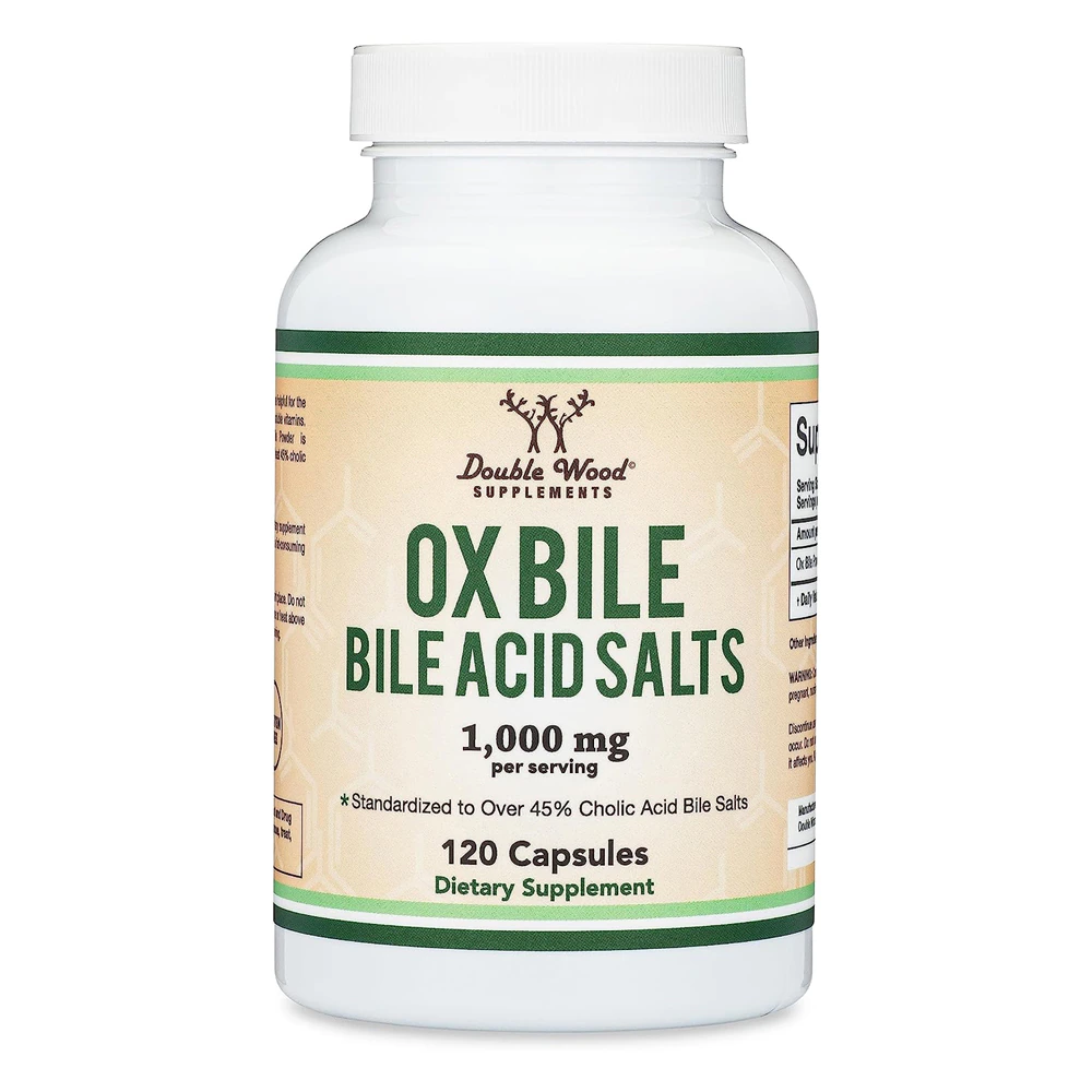 Double Wood Supplements Ox Bile - Bile Acid Salts -- 1000 mg - 120 Capsules